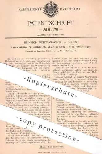 original Patent - Heinrich Schwabacher , Berlin | 1894 | Hubvermittler f. Fahrpreisanzeige | Taxameter Taxi Preisanzeige