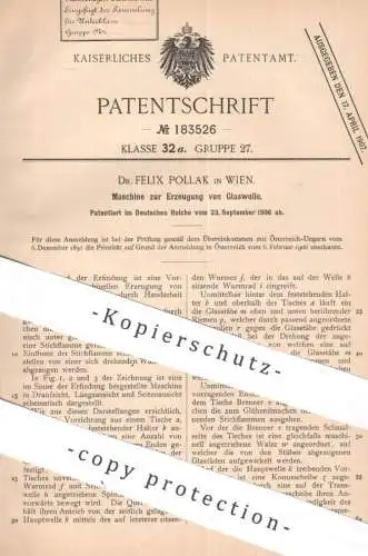 original Patent - Dr. Felix Pollak , Wien , Österreich | 1906 | Erzeugung von Glaswolle | Glas , Glasstab , Brenner