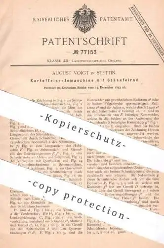 original Patent - August Voigt , Stettin | 1893 | Kartoffelerntemaschine mit Schaufelrad | Kartoffeln ernten | Bauer !!