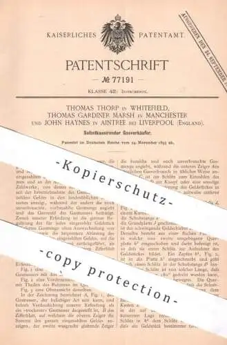 original Patent - Thomas Thorp , Whitefield | Th. Gardiner Marsh , Manchester | John Haynes , Aintree , Liverpool | Gas