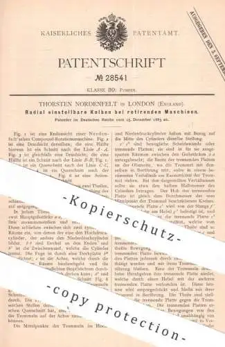 original Patent - Thorsten Nordenfelt , London , England | 1883 | Radial einstellbare Kolben an Rotationsmaschine !