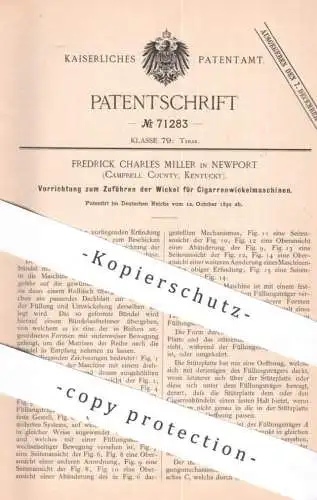 original Patent - Frederick Charles Miller , Newport , Campbell County , Kentucky | 1892 | Zigarren - Wickelmaschine !