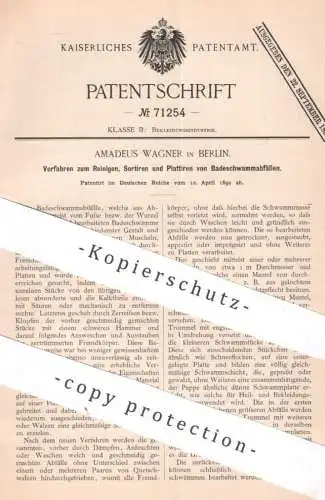 original Patent - Amadeus Wagner , Berlin | 1892 | Reinigen , Sortieren u. Plattieren von Badeschwamm Abfällen | Schwamm