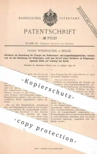 original Patent - Franz Windhausen , Berlin | 1894 | Energie - Ausnutzung v. Kohlensäure- u. Laugendampfgemisch | Chemie