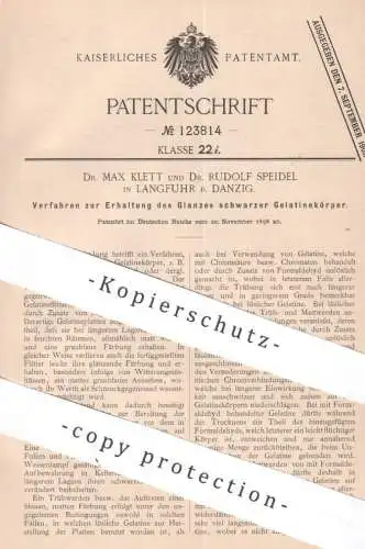 original Patent - Dr. Max Klett , Dr. Rudolf Speidel , Danzig / Langfuhr | 1898 | Glanz an schwarzer Gelatine erhalten
