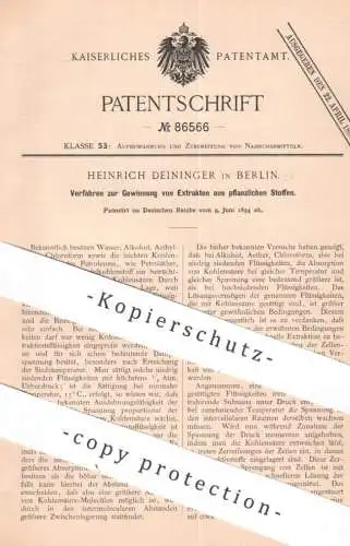 original Patent - Heinrich Deininger , Berlin | 1894 | Gewinnung von Extrakt aus pflanzlichen Stoffen | Kohlensäure !