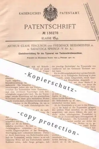 original Patent - Arthur Clark Ferguson | Frederick Beiermeister , Saratoga Springs USA 1901 | Schreibmaschinen Typenrad