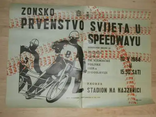 Speedway Weltmeisterschaft Zagreb , 10.05.1954 , extrem rar !! , Plakat / Poster , Bahnsport Nachlass !!!