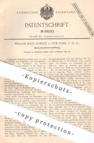 original Patent - William Miles Fowler , New York , USA | 1892 | Ausschank | Zapfanlage | Getränke
