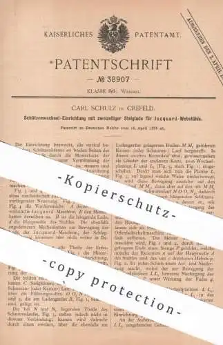 original Patent - Carl Schulz , Crefeld , Krefeld | 1886 |  Schützenwechsel für Jacquard - Webstuhl | Weben , Weber