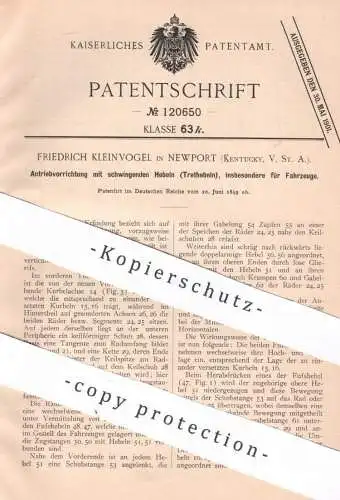 original Patent - Friedrich Kleinvogel , Newport , Kentucky , USA , 1899 , Antrieb f. Fahrzeuge | Kurbel , Hebel , Pedal