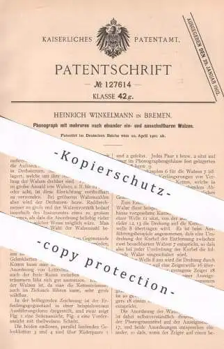 original Patent - Heinrich Winkelmann , Bremen , 1901 , Phonograph | Phonographen | Walzen | Sprechmaschine | Schall !!