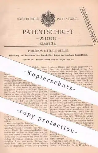 original Patent - Philemon Ritter , Berlin | Ausstanzen von Manschetten , Kragen | Leinen , Baumwolle | Schneiderei
