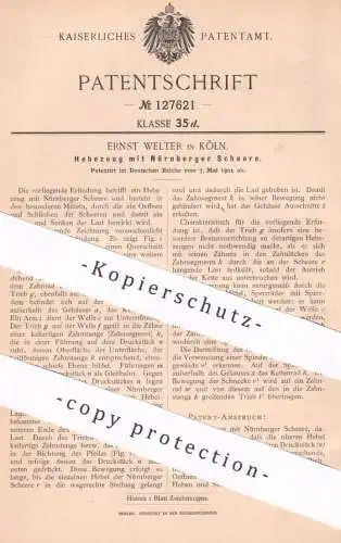 original Patent - Ernst Welter , Köln / Rhein | 1901 | Hebezeug mit Nürnberger Scheere | Schere | Aufzug , Seilzug !!