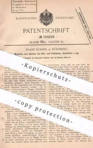 original Patent - Franz Kühnel , Nürnberg , 1906 , Anspitzen von Bleistift , Bleimine , Farbmine | Anspitzer , Stifte !!