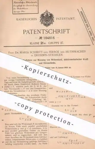 original Patent - Dr. Maria Schmitt / Ferrol / Huthmacher , Dresden | 1903 | Messung von Widerstand , Kraft u. Strom !!