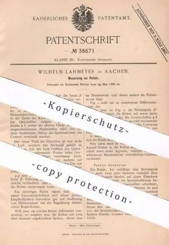 original Patent - Wilhelm Lahmeyer , Aachen , 1886 , Relais | Strom , Elektrik , Elektriker , Quecksilber , Glasröhre