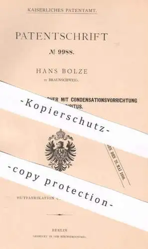 original Patent - Hans Bolze , Braunschweig , 1879 , Steifekocher für Hutmacher | Modist , Hut , Hüte , Filzhut , Filz