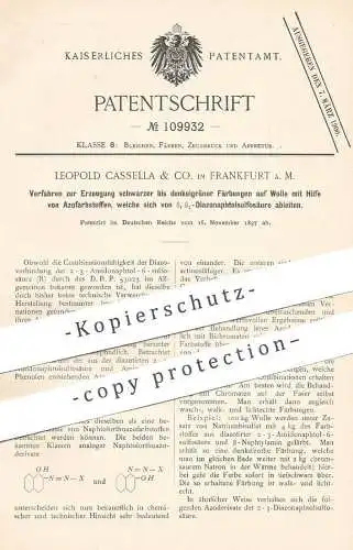 original Patent - Leopold Cassella & Co. , Frankfurt / Main , 1897 , Erzeugung dunkler Färbungen auf Wolle | Farbe !!!