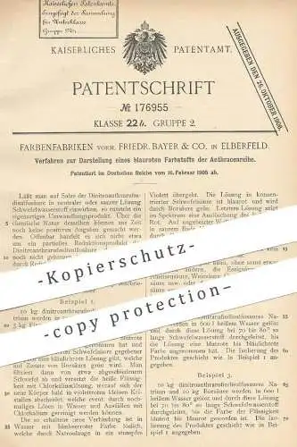 original Patent - Farbenfabriken vorm. Friedr. Bayer & Co. , Elberfeld , 1905 , blauroter Farbstoff der Anthracenreihe !