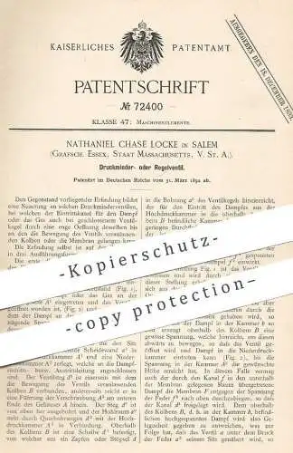 original Patent - Nathaniel Chase Locke , Salem , Essex , Massachusetts , USA | 1892 | Druckminderventil , Ventil !!