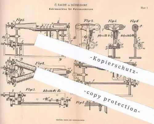 original Patent - C. Rauhe , Düsseldorf , 1890 , Bohrmaschine für Patronenhülsen | Patronen , Bohren | Metall , Waffen