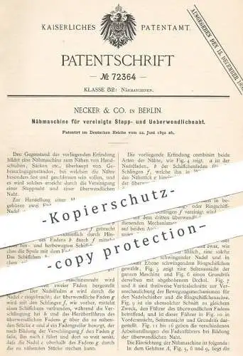 original Patent - Necker & Co. , Berlin , 1892 , Nähmaschine für Steppnaht | Nähmaschinen , Schneider , Nähen !!!