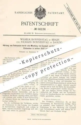 original Patent - Wilhelm Donnerstag , Berlin | Richard Donnerstag , Danzig , 1890 , Härtung von Federposen | Bürsten !