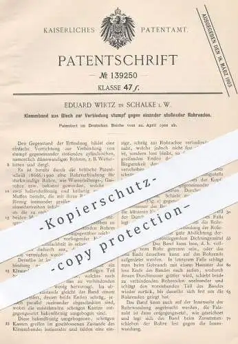 original Patent - Eduard Wirtz , Schalke , 1902 , Verbindung von Rohren | Rohr , Rohre , Metall , Blech !!