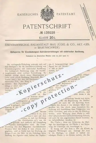original Patent - Eisenbahnsignal Bauanstalt Max Jüdel & Co. AG , Braunschweig 1902 , Haltsperren für Eisenbahn - Signal