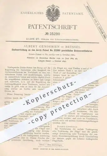 original Patent - Albert Gendebien , Brüssel , 1883 , Regulierung am Gruben - Ventilator | Gebläse , Lüftung , Bergbau !