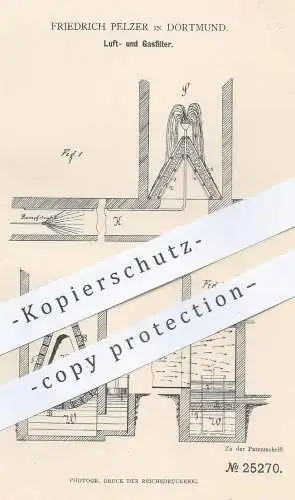 original Patent - Friedrich Pelzer , Dortmund , 1882 , Luftfilter , Gasfilter | Filter , Luft , Gas , Gase | Filtern !!