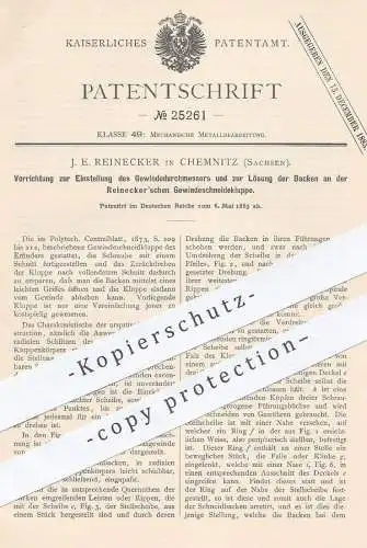 original Patent - J. E. Reinecker , Chemnitz / Sachsen , 1883 , Gewinde - Durchmesser an Gewindeschneidkluppe | Metall !
