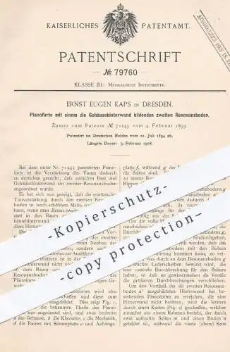 original Patent - Ernst Eugen Kaps , Dresden , 1894 , Pianoforte mit zweitem Resonanzboden | Piano , Klavier , Flügel !!