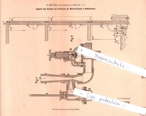 original Patent - P. Rouvel Nachfolger in Halle a. S. , 1880 , Verhüten des Einfrierens der Wasserleitungen !!!