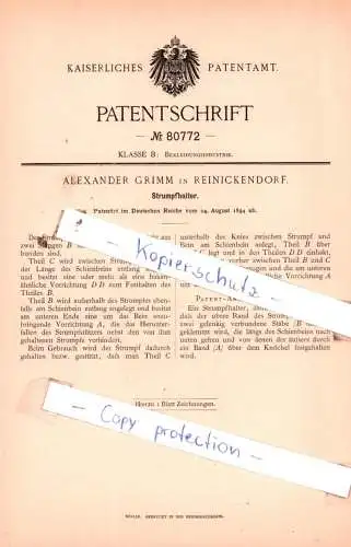 original Patent - Alexander Grimm in Reinickendorf , 1894 , Strumpfhalter !!!