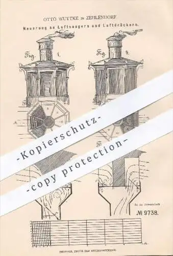 original Patent - Otto Wuttke in Zehlendorf , 1879 , Luftsauger u. Luftdrücker | Gebläse , Lüftung , Heizung , Ofen !!!