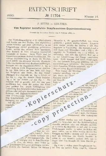 original Patent - P. Reuss , Eisleben , 1880 , Vom Regulator beeinflusste Dampfmaschinen - Expansionssteuerung !!!