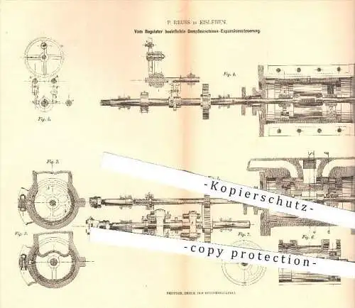 original Patent - P. Reuss , Eisleben , 1880 , Vom Regulator beeinflusste Dampfmaschinen - Expansionssteuerung !!!