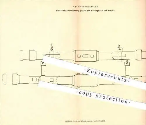 original Patent - F. Rossi , Wiesbaden , 1878 , Vorrichtung gegen das Durchgehen der Pferde | Pferd , Kutsche , Wagen !!