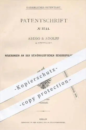 original Patent - Abegg & Adolff in Stuttgart , 1878 , Schussspulmaschine von Schönherr | Weben , Webstuhl , Weber !!!