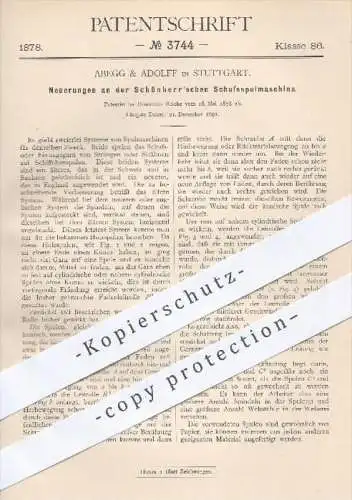 original Patent - Abegg & Adolff in Stuttgart , 1878 , Schussspulmaschine von Schönherr | Weben , Webstuhl , Weber !!!