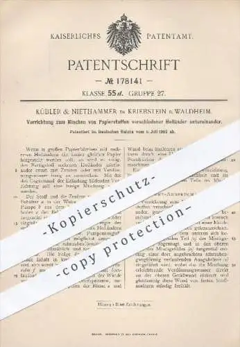 original Patent - Kübler & Niethammer , Kriebstein / Waldheim 1905 , Mischen von Papier versch. Holländer | Papierfabrik