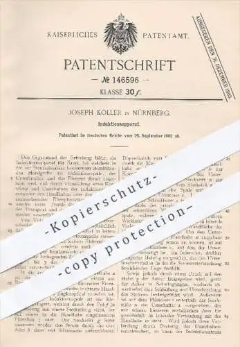 original Patent - J. Koller , Nürnberg , 1902 , Induktionsapparat für Ärzte | Induktion , Arzt , Strom , Unterbrecher !!