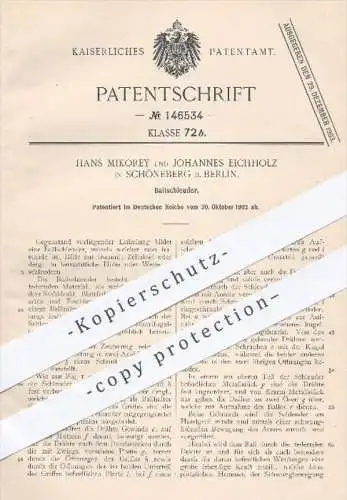 original Patent - H. Mikorey , J. Eichholz , Berlin Schöneberg , 1902 , Ballschleuder | Ball , Bälle , Ballsport , Sport
