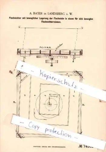 Original Patent  - A. Bayer in Landsberg a. W. , 1893 , Lagerung der Flachsiebe !!!