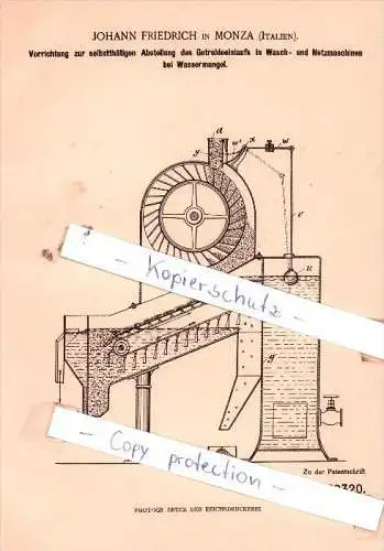 Original Patent  - Johann Friedrich in Monza , Italien , 1901 , Abstellung des Getreideeinlaufs !!!