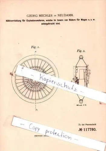 Original Patent  - Georg Mechler in Neudamm , 1900 ,  Kühlvorrichtung für Explosionsmotoren !!!