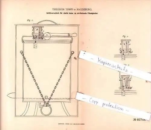 Original Patent  - Theodor Timpe in Magdeburg , 1890 , Aufbewahrung von Nahrungsmitteln !!!