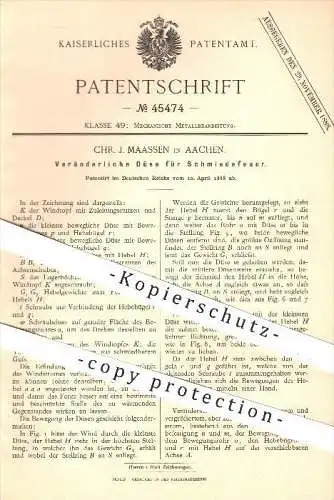 original Patent - Chr. J. Maassen , Aachen , 1888 , Düse für Schmiedefeuer , Feuer , Schmied , Schmieden , Schmiederei !